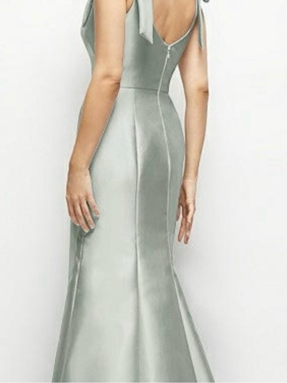 DESSY COLLECTION SATIN FIT & FLARE MAXI DRESS WITH SHOULDER BOWS IN WILLOW GREEN